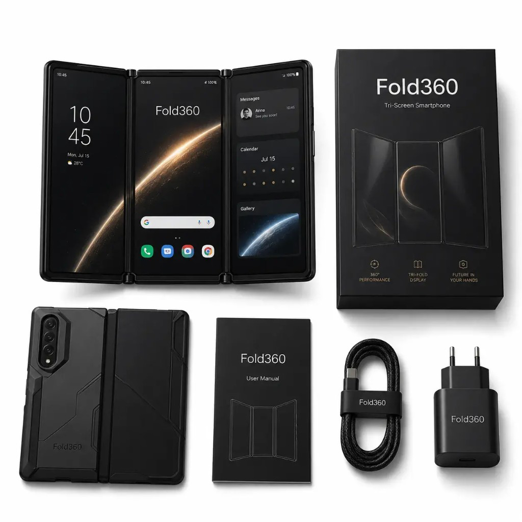 Kit completo Fold360 — smartphone, box e accessori